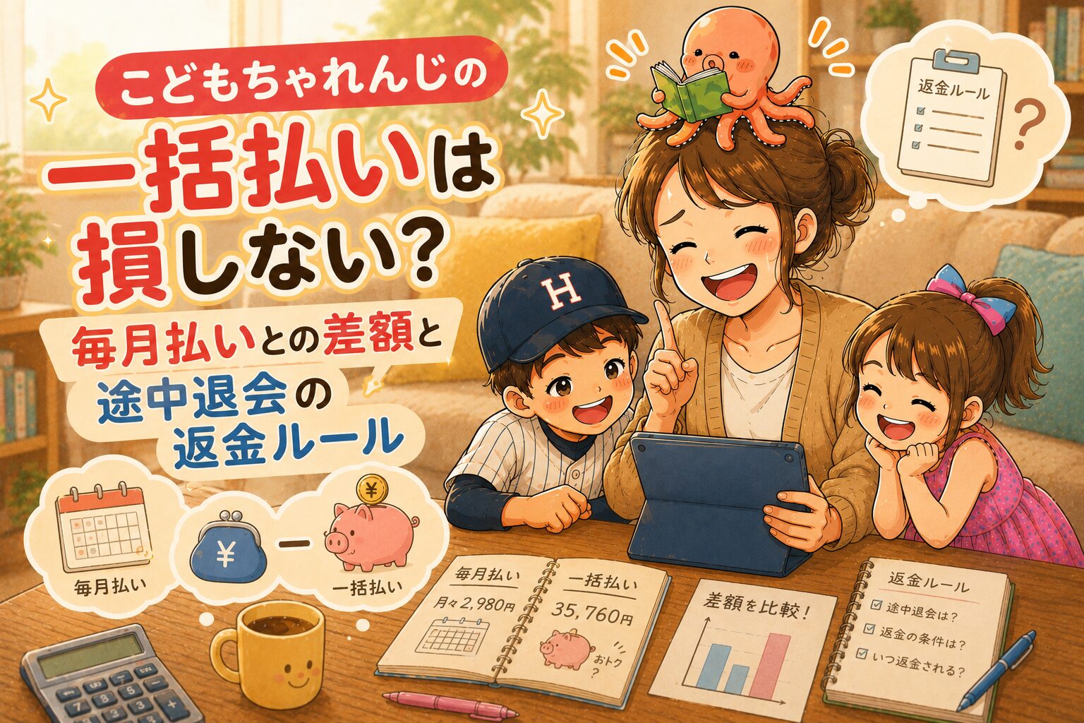 こどもちゃれんじの一括払いは損しない？毎月払いとの差額と途中退会の返金ルール